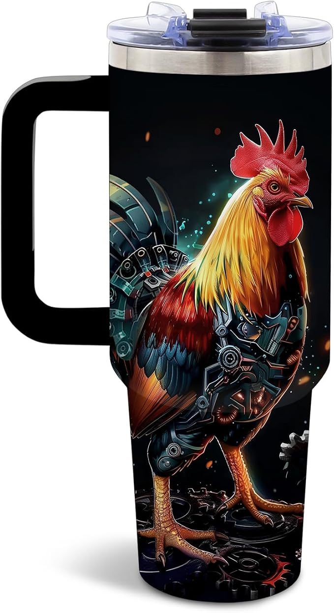 DUUV Mechanical Rooster Tumbler 40oz, Insulated Chicken Gifts for Men | Cyber Rooster Tumbler Leakproof, Robot Chicken Water Bottle for Gym, Fathers Day Birthday Gifts for Chicken Owners, 1 Pack
