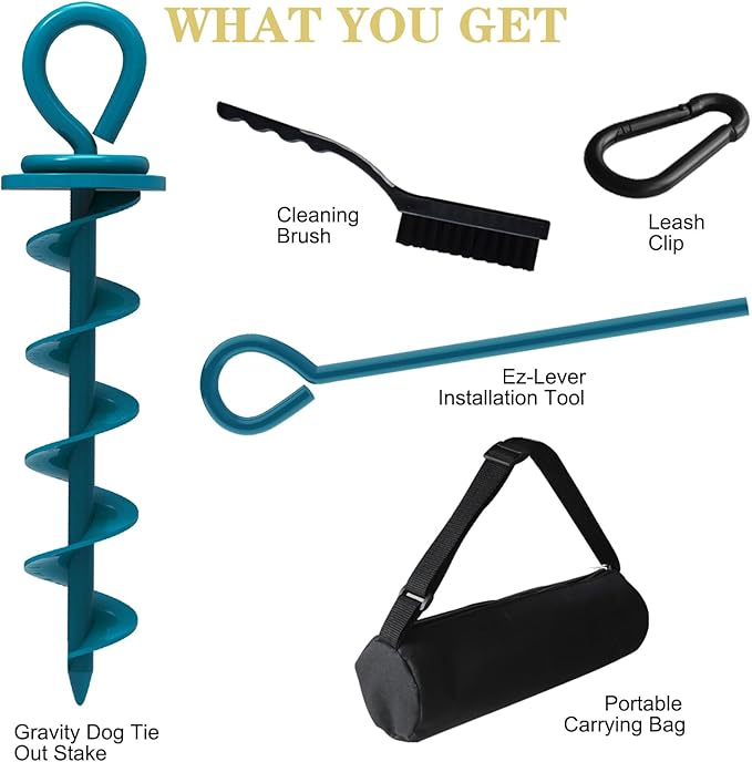 Eurmax USA Heavy Duty Dog Tie Out Stake, No-Tangle In Ground Anchor Runner for Large Dogs up to 210 Lbs - Perfect for Yard, Beach and Camping (Medium,Navy Blue)
