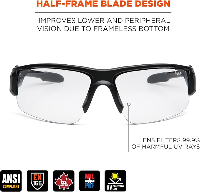 Ergodyne Skullerz DAGR Anti Scratch Safety Glasses, Anti-Fog, ANSI z87.1