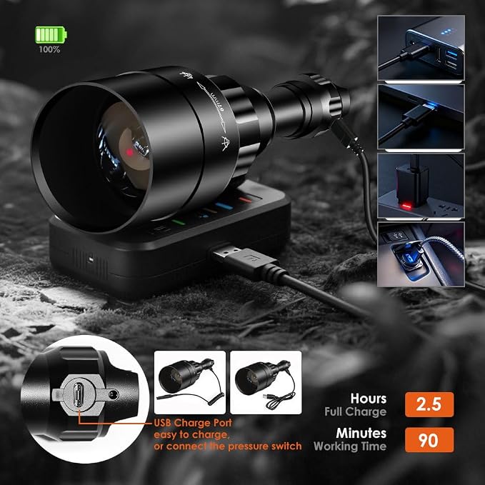 1605 850nm IR Illuminator Flashlight Lights for Night Vision Zoomable Infrared Flashlight Illuminator with Dual Control Remote Pressure Switch and Scope Mount Set