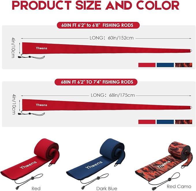 Neoprene Fishing Rod Sleeve Rod Sleeves Fishing Pole Sleeve Rod Socks for Fishing Poles Rod Cover Rod Protector Durable for Casting Spinning Trolling Sea Fishing Rod Storage