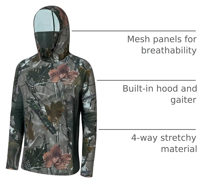 BASSDASH Men's UPF 50+ Camo Long Sleeve Hunting Fishing Hoodie Shirt