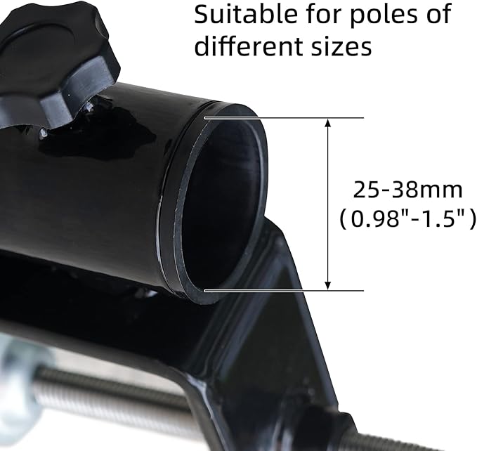 AMMSUN Heavy Duty Upgraded Patio Umbrella Clamp Clip Steel Umbrella Stand Holder Fit Square Balcony Railings Mount Attaches to Fence Post Railing Bleachers Benches Tailgates Outdoor, 2.62 lbs