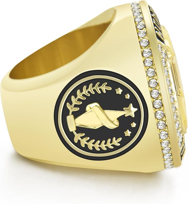 1-12 Pack MVP Football Baseball Basketball Soccer Champion Ring Championship Rings Most Valuable Player Football Baseball Basketball Soccer Gold Award Trophy Medals Ring with Display Case and Holder