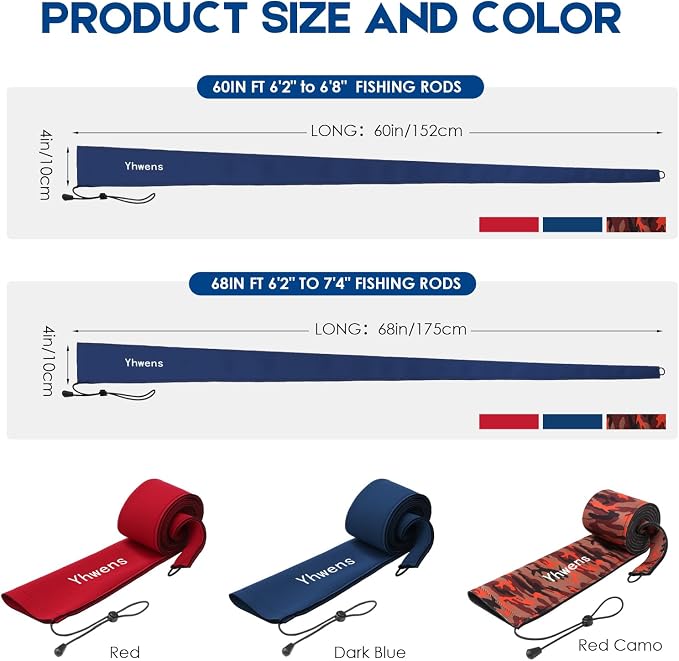 Neoprene Fishing Rod Sleeve Rod Sleeves Fishing Pole Sleeve Rod Socks for Fishing Poles Rod Cover Rod Protector Durable for Casting Spinning Trolling Sea Fishing Rod Storage