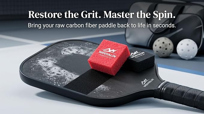 Pickleball Paddle Eraser – Paddle Cleaner for Carbon Fiber & Graphite Paddles, Removes Ball Residue & Dust, Restores Spin & Grip, Includes Clear Carry Case