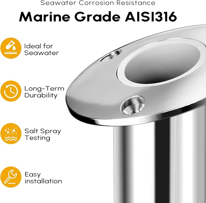 Fishing Rod Holder 2 Pack, 316 Stainless Steel 15/30/90 Degree Rod Holders for Fishing Boat, Flush Mount with Cap, Heavy Duty