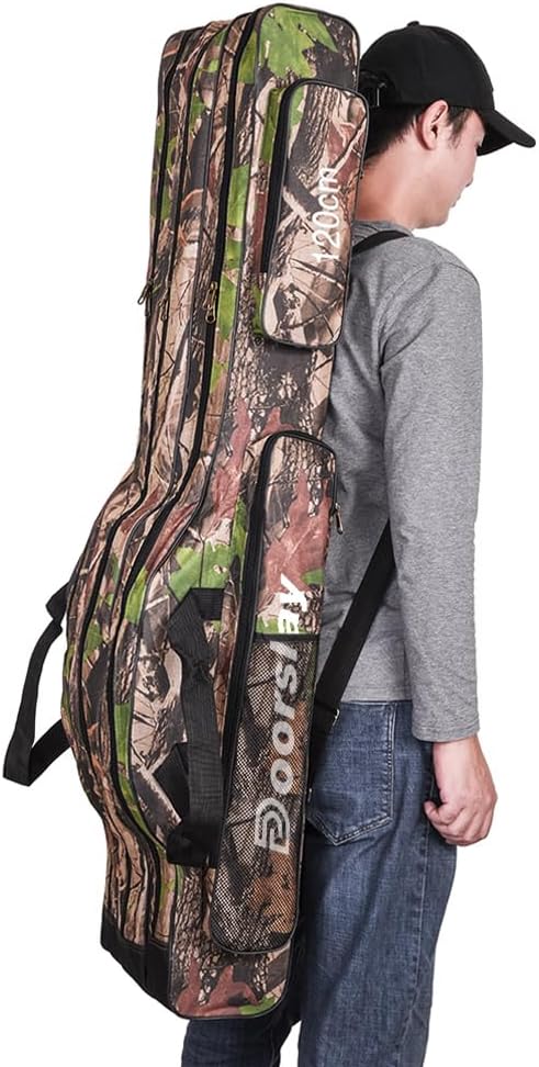 Fishing Bag Portable Folding Fishing Tackle Storage Bags Oxford Fishing Rod Case Fishing Pole Bag Carry Organizer Outdoor Waterproof for Fishing Camping Hiking Traveling