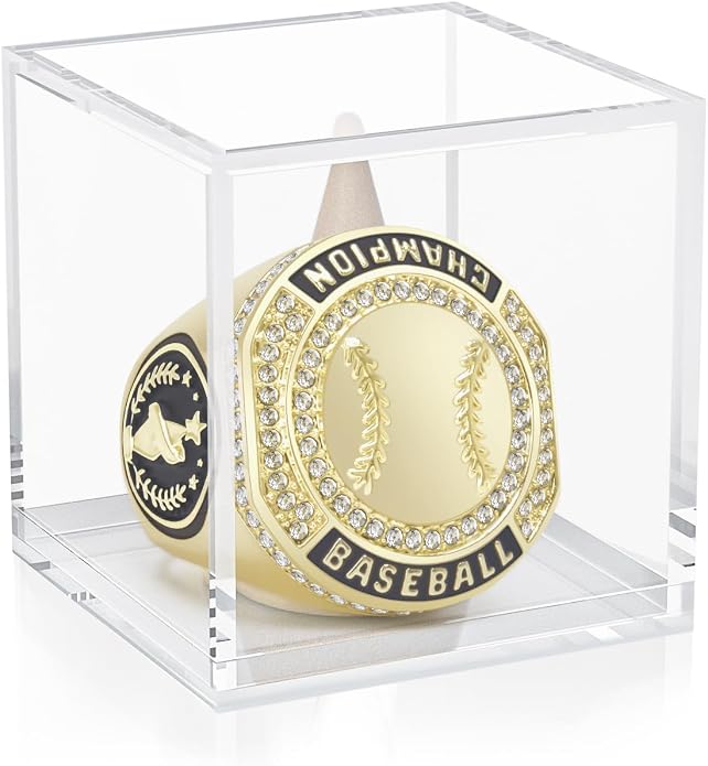 1-12 Pack MVP Football Baseball Basketball Soccer Champion Ring Championship Rings Most Valuable Player Football Baseball Basketball Soccer Gold Award Trophy Medals Ring with Display Case and Holder