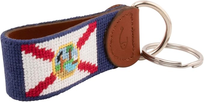 Leather Hand-Stitched Needlepoint Key Fob or Key Chain