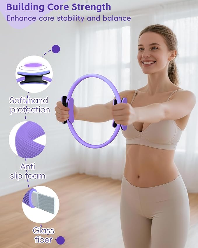 KABCON Pilates Kit for Home, Women Beginners Workout Essentials Set | 13" Ring, 9.8" Ball, Resistance Bands & Guide, 13/14/16 PCS Compact Pilates Equipment