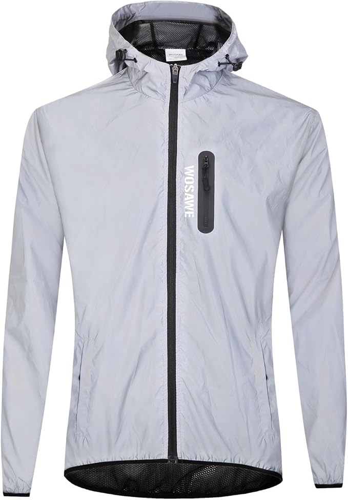 WOSAWE Men Reflective Jacket Night Glowing Bomber Jacket MTB Cycling Windbreaker Travel Sport Coat