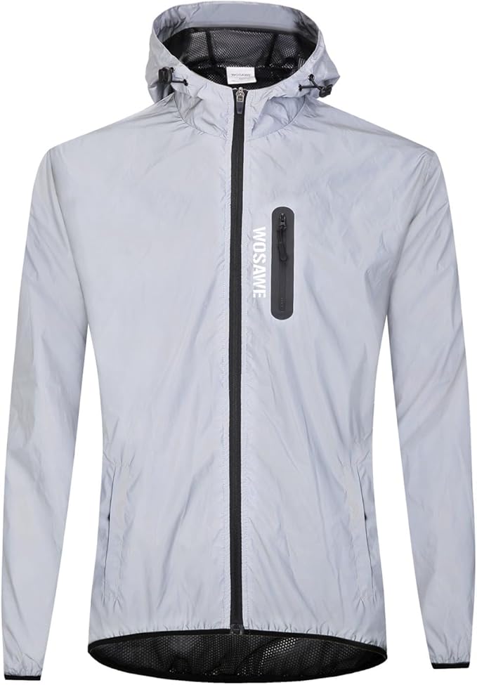 WOSAWE Men Reflective Jacket Night Glowing Bomber Jacket MTB Cycling Windbreaker Travel Sport Coat