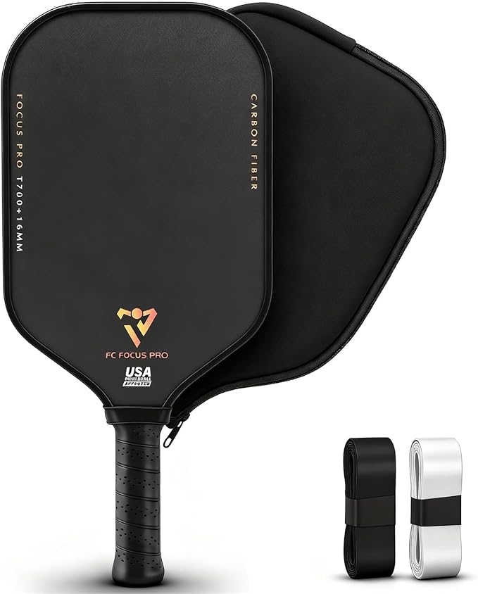 T700 Carbon Fiber Pickleball Paddle, Pickleball Set 16mm Pickle Ball Rackets with CMS Matte Surface Lightweight Honeycomb Core & Durable Edge Frame Larger Sweet Spot