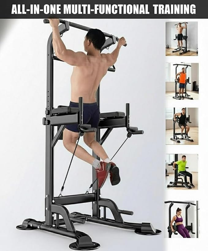 Freestanding Power Tower for Home Gym,Power Tower Dip Station Pull Up Bar with Backrest & Resistance Bands,450 LBS Capacity Chin Up Training Equipment for Adults Teens