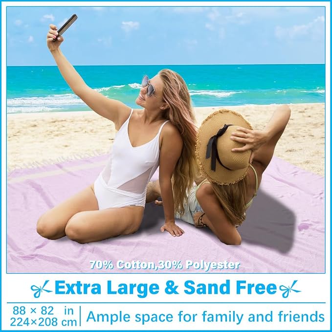 Vikumond Oversized Turkish Beach Towel Blanket XXL Cotton Sandproof Towels Boho Woven Extra Large Big Sand Free Giant Throw Blankets Huge Quilt XL Picnic Camping Necessities Cloud for Adult Gifts