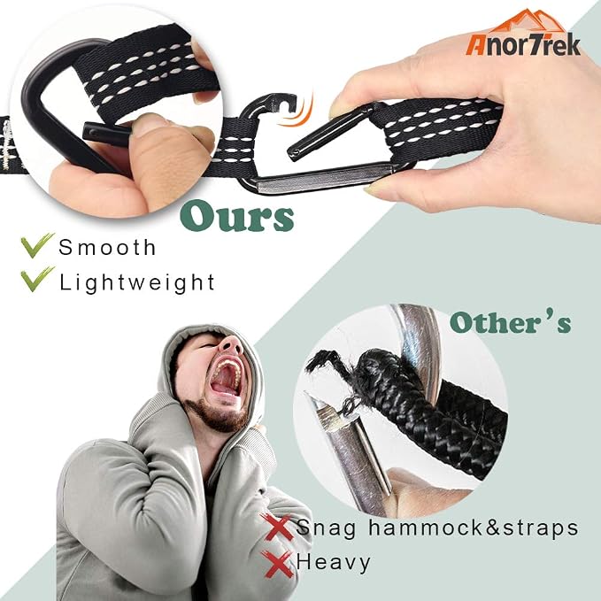 AnorTrek Camping Hammock with Mosquito Net, Double & Single Lightweight Portable Hammocks with Tree Straps, Parachute Hammock for Camping, Backpacking