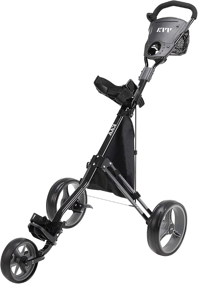 KVV Foldable Lightweight 3 Wheel Golf Cart with Stylish Scorecard Holder, Storage Bag-Easy to Open and Close