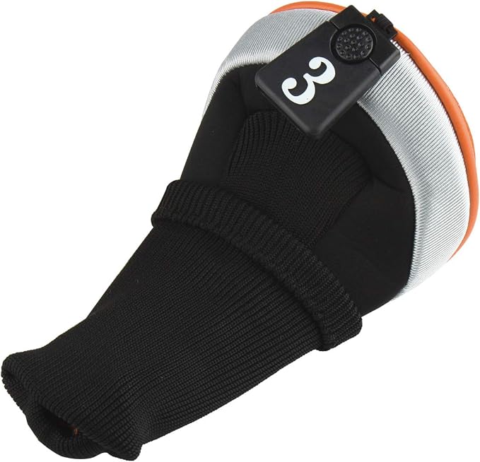 Andux 3pcs/Set Golf 460cc Driver Wood Club Head Covers Long Neck | for Driver Fairway Wood with Interchangeable No. Tags Mesh Breathable material Coloured Piping Pull-On Closure
