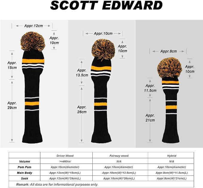 Scott Edward Golf Club Head Covers Set of 4, Acrylic Yarn Double-Layers Knitted, with Rotatable Number Tags