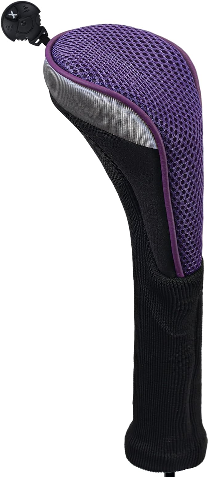 Andux 2pcs Long Neck Golf Hybrid Club Head Covers Dial No. Tag CTMT-02 | Mesh Breathable material | all the Same Size | Coloured Piping | Pull-On Closure