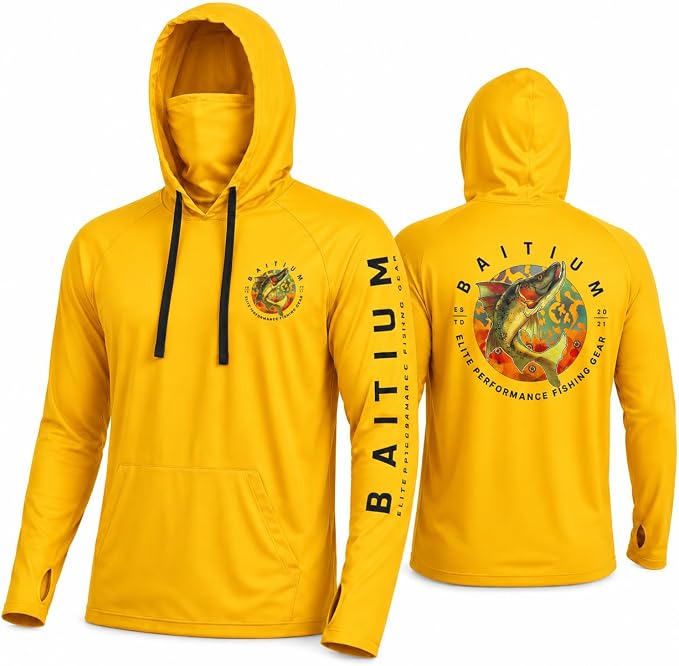 Fishing Shirts for Men,UPF50 Hooded Long Sleeve with Gaiter, Sun Protection Dry Fit Apparel, Face Mask, Fishing Clothes