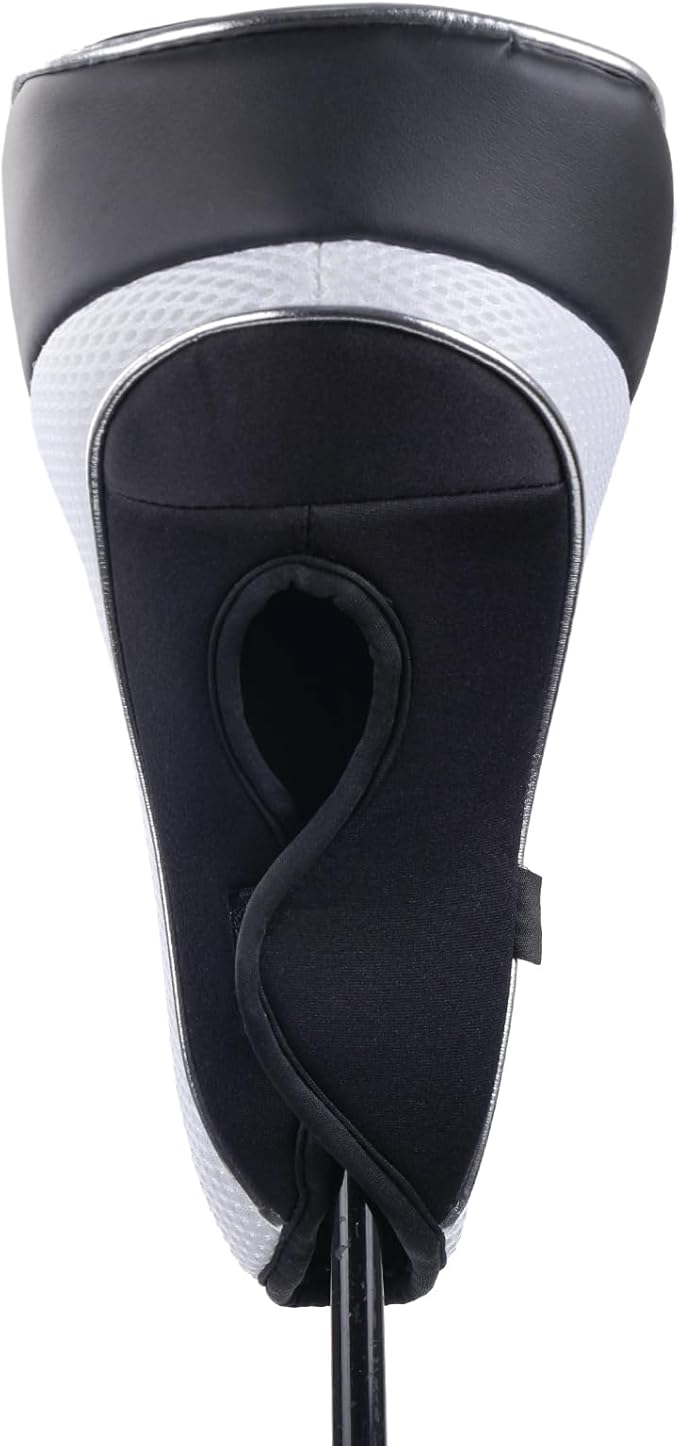 Andux Golf Wood Club Head Covers with Hook & Loop Set of 3 | for 460cc Driver Fairway Short Neck Faux Leather and Nylon-mesh Embroidery thread Number