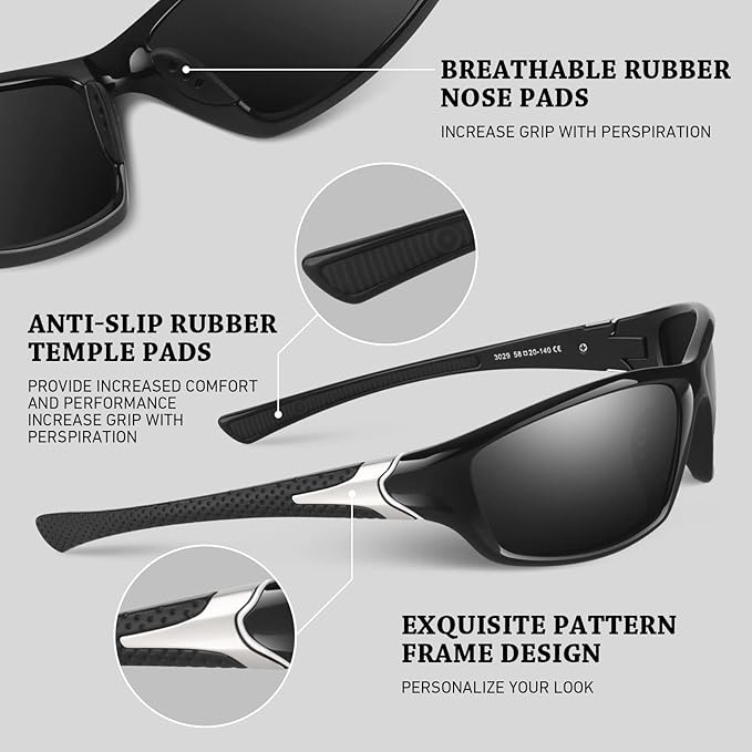 WEAROYO Polarized Sports Sunglasses for Men Women,Fishing Driving Rectangular Goggles UV400 Protection