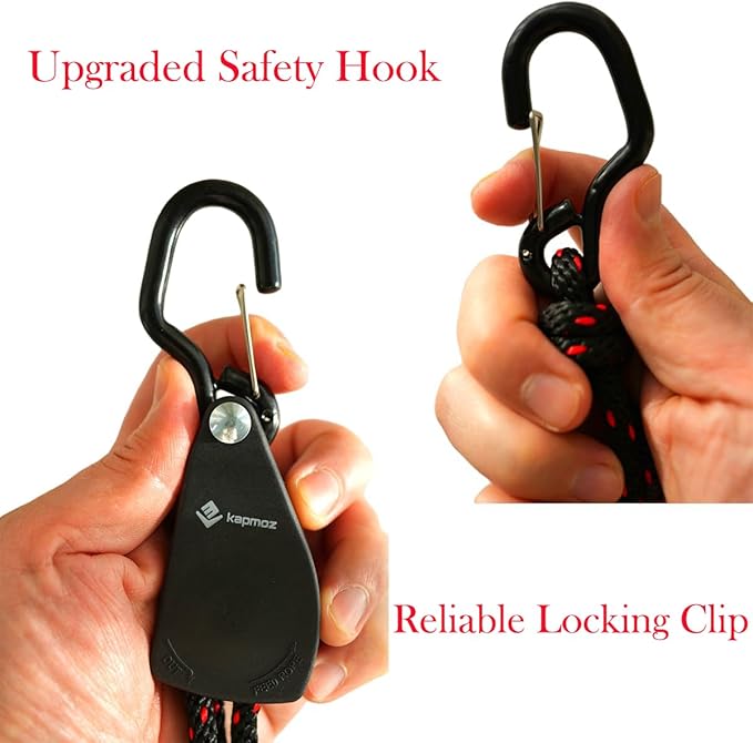 Heavy Duty Ratchet Tie Down Straps with Safety Hooks, Cargo Ratchet Straps for Kayak, Canoe, Truck, Trailer, Motorcycle, Grow Lights & Camping Gear, Securing Straps with Easy Release Ratchet Tightener