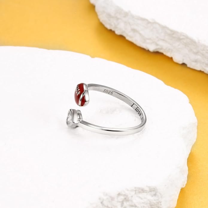 925 Sterling Silver Basketball Softball Baseball Football Tennis Racket Ring Adjustable Sports Jewelry Gifts for Women Player Mom