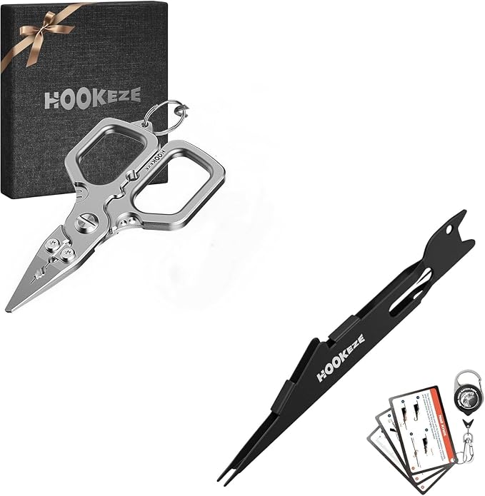 HOOK-EZE Titanium Fishing Pliers, Fishing Nail Knot Tying Tool Combo|Includes Waterproof Pocket Guide, Nail Knot Tying Tool with Hook Cleaner