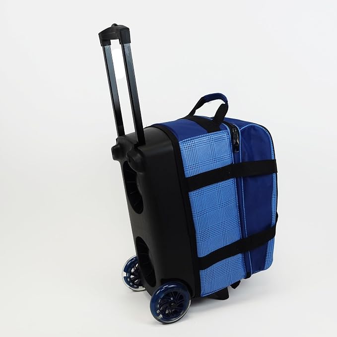 ELITE Deluxe 2 Ball Bowling Bag with 5" Smooth Wheels - Large Accessory Pocket, Shoe Compartment, 36" Extendable Handle