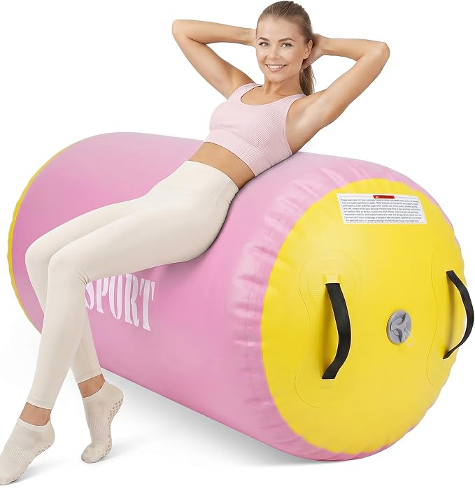 Air Barrel - Air Roller Gymnastics Barrel for Back Handspring Trainer, Air Tumble Mat with Pump for Gym Training/Yoga Balance Exercise/Cheerleading/Home and Outdoor Use