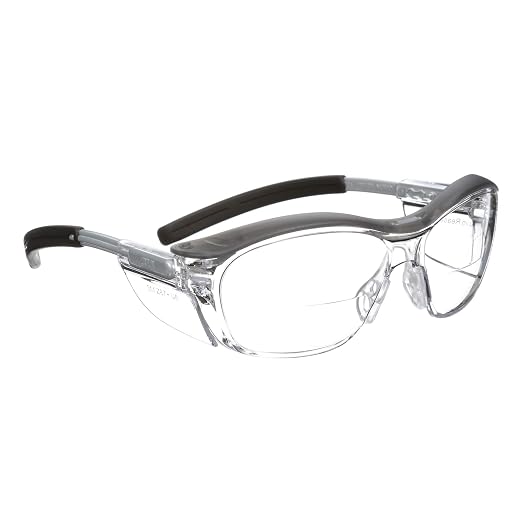 3M Safety Glasses with Readers, Nuvo Protective Eyewear, +2.5, ANSI Z87, Gray Frame, Clear Lens, Soft Nose Bridge, Side Shields