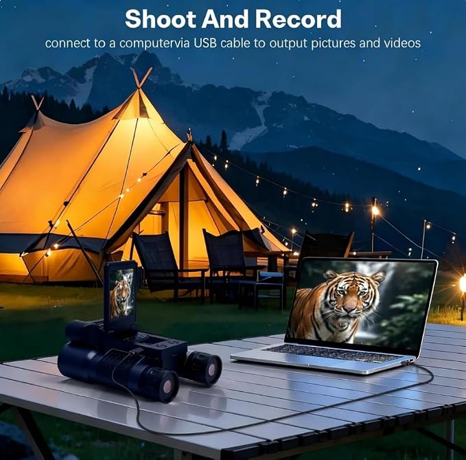Binoculars with Camera and Night Vision - 12x42 Digital Binoculars with 2.4" IPS Screen, 7 IR Modes for 200-300m in Darkness, for Adults Bird Watching, Hiking, Camping - Includes 32GB Card (Midnight)