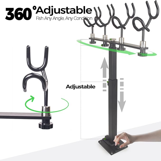 Aluminum Spider Rigging Rod Holder for Boat - 4 Pole Crappie Fishing Rack, Heavy Duty 6063-T5 Marine Grade Aluminum, 16.5"-30.5" Adjustable Height Square Tube Support for Catfish & Trolling