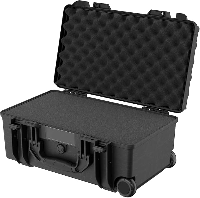 Reflex Camera Large Protective Hard Camera Case suitable for Drones, Lens, DSLR & Guns. Smooth Rolling Wheels, Waterproof IP67, Shockproof (Rolling Hard Case with Foam)