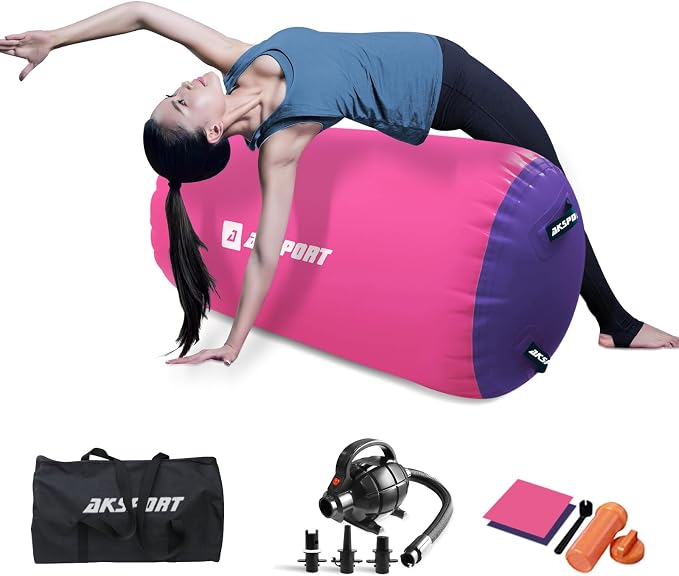 AKSPORT Air Roller Gymnastics Air Barrel for Backbends and Back Handsprings Exercise Training with Electric Air Pump for Home Use/Yoga/Cheerleading/Tumbling/Back Walkovers