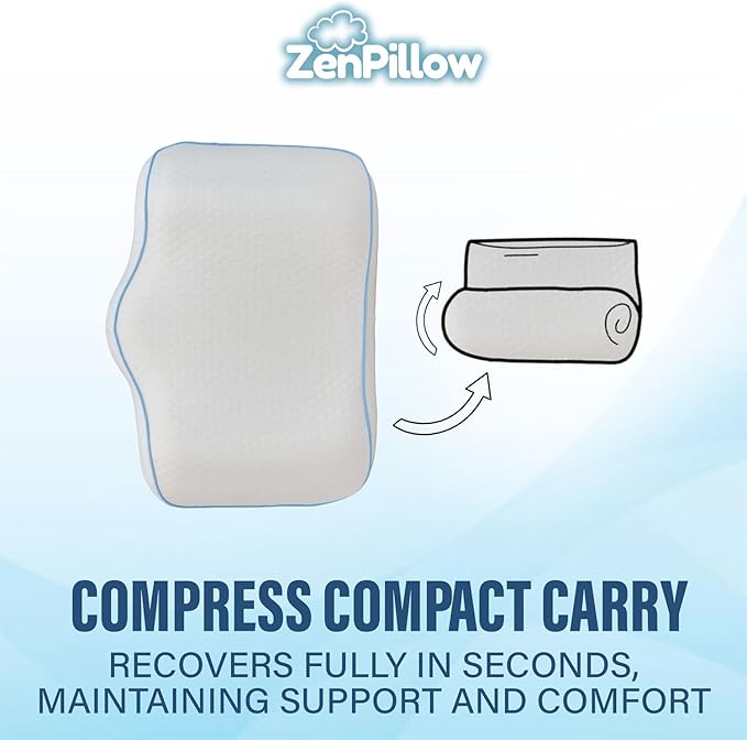 Unique Cervical Travel Pillow, Contour Shaped Memory Foam Neck Pillow - Ergonomic Pillow for Neck and Shoulder Pain - Versatile Camping Pillow