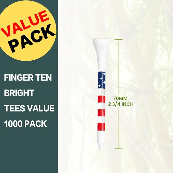 Stylish USA Flag Golf Tees Wood 1 1/2" 2 1/8" 2 3/4" 3 1/4" Value 500/1000 Pack, Durable Long Short Tees with Stripes for Consistent Height