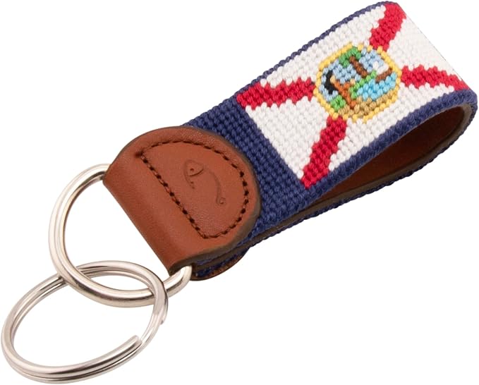 Leather Hand-Stitched Needlepoint Key Fob or Key Chain