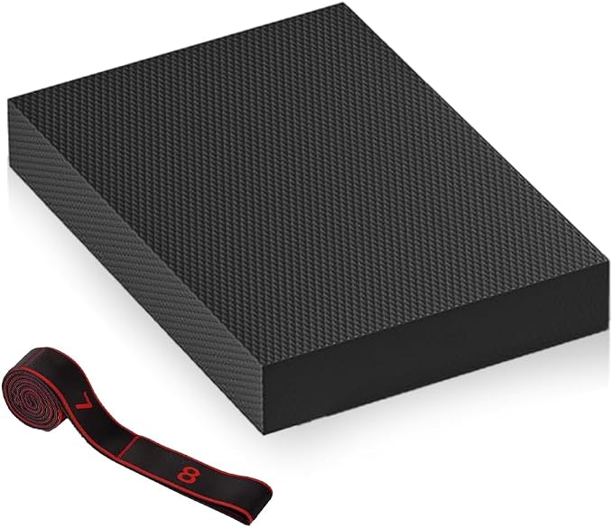 Extra Large Yoga Exercise Balance Pad - Thick Non-Slip Stability Cushion for Pilates and Exercise - High Density Foam Trainer for Core Strength Home Gym - Bonus: 10-Position Resistance Band!