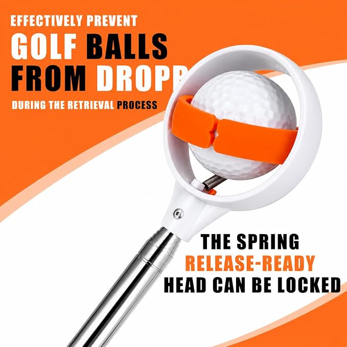 Professional Golf Ball Retriever Telescopic for Water, 9Ft/12Ft/16.3Ft/20Ft Stainless Steel Golf Ball Retriever with Spring Release-Ready Head Locking Clip