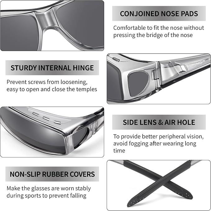 URUMQI Polarized Sunglasses Fit Over Glasses for Men Women, Wraparound Sun Glasses UV400 Protection for Driving Fishing