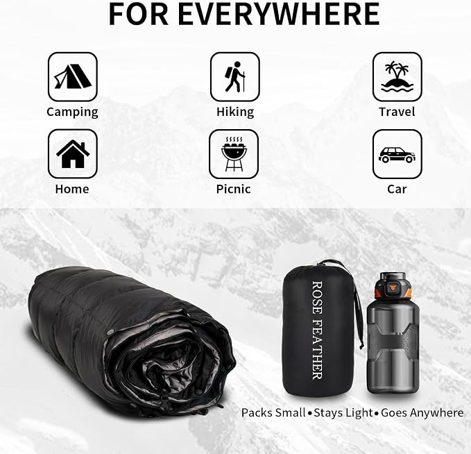 Down Camping Blanket - Lightweight, Packable, Warm & Puffy Outdoor Travel Quilt for Sleep, Hiking, Backpacking, Stadium, Festivals, Water-Resistant Sleeping Bag 55"x79"