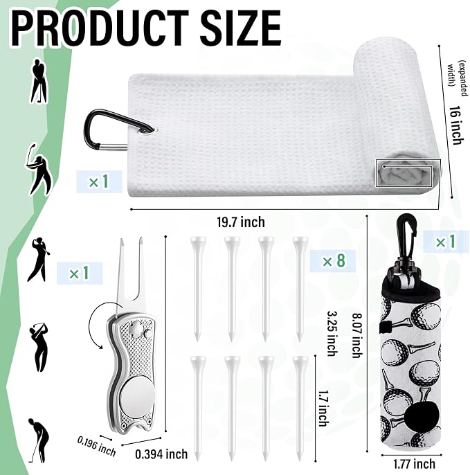 Liliful 12 Pcs Golf Accessories Kit, Include Golf Ball Bag with Hook Towel Tees Magnetic Ball Marker Divot Tool Cleaner Brush for Women Man Gifts