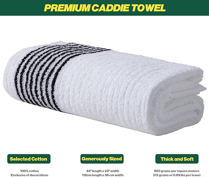 Handy Picks Caddie Golf Towel, Extra Large 44” x 22” Caddy Towel for Tour Professionals, Selected Soft Cotton, Absorbent with Professional Edge Finishing (White, Pack of 1)