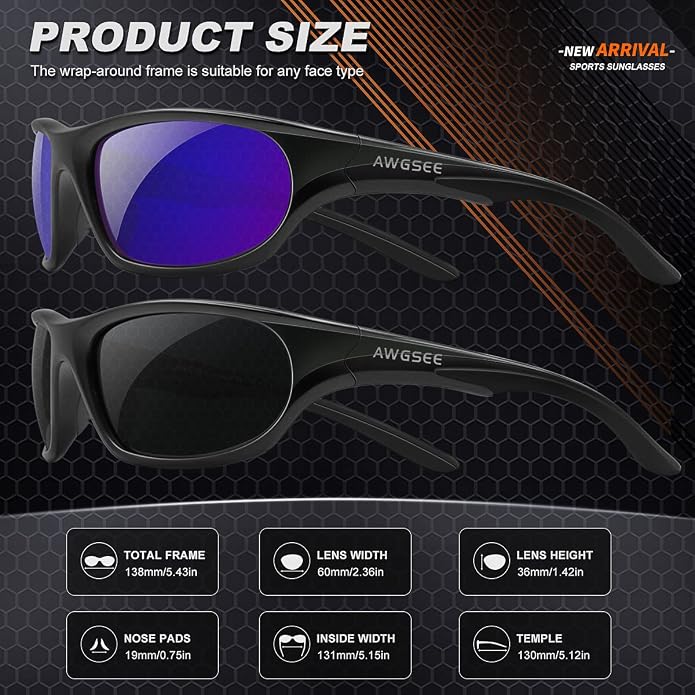 Polarized Sports Sunglasses for Men,TR90 Unbreakable Frame Sunglasses for Fishing Driving Cycling UV400 Protection