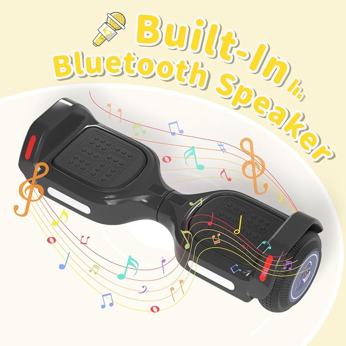 SIMATE 6.5" Bluetooth Scooter, LED Lights & APP & Music Speaker, Long Battery Life, Gifts for Kids & Adults & Girls & Boys, for All Ages