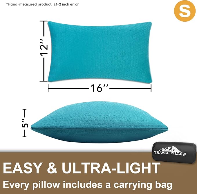 Travel Pillow Compressible Camping Memory Foam Pillow - Avocado Green M Size, Turquoise Blue S Size, Ideal Backpacking, Airplane and Car